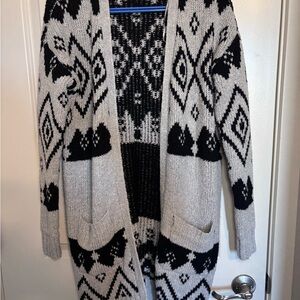 Black and Gray Aztec Patterned longline Women's cardigan Sweater open front